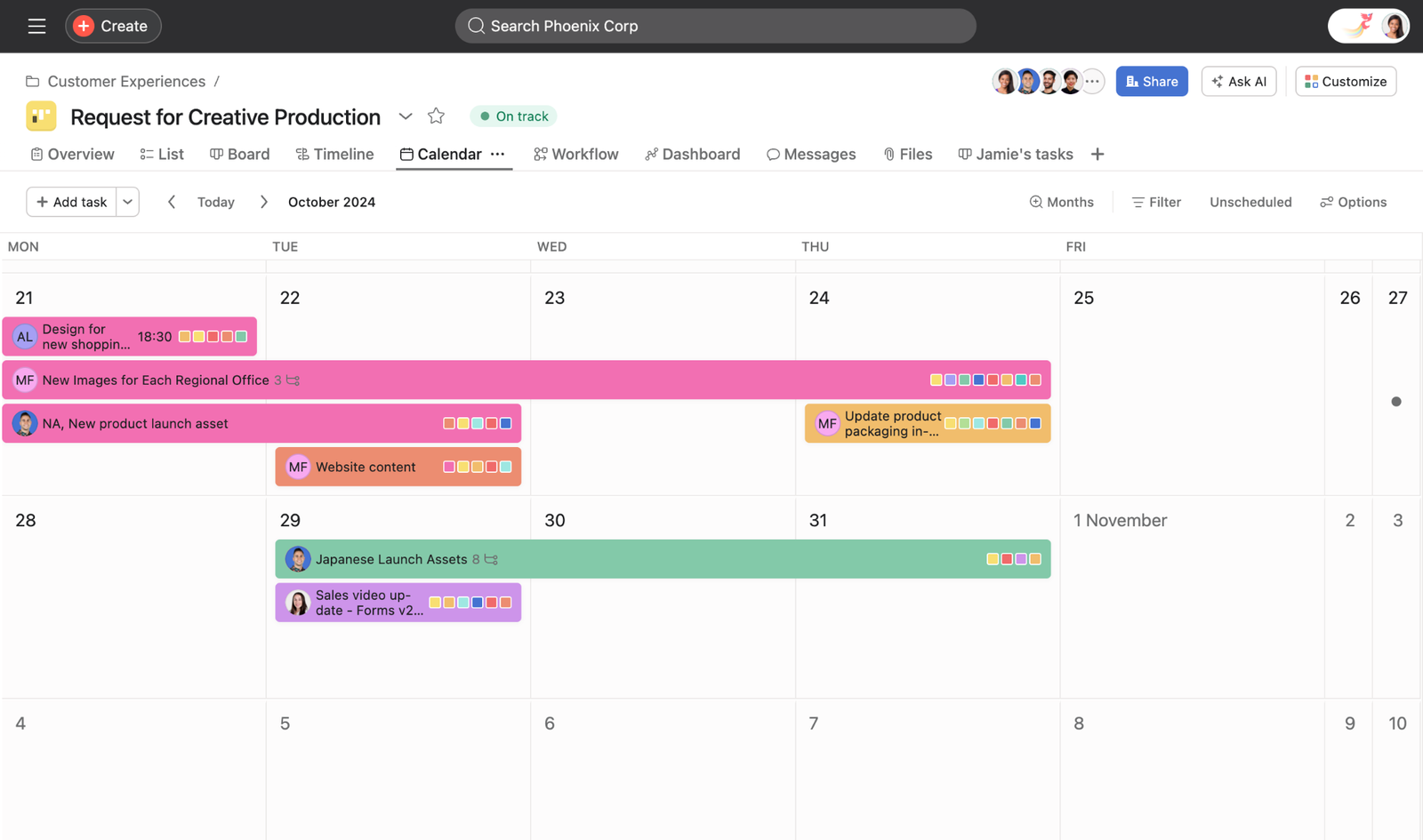 Asana workflow management dashboard for Dubai businesses