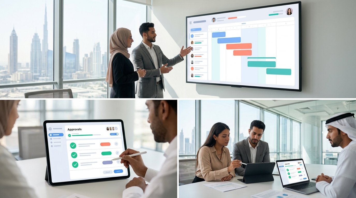 UAE marketing team approving a campaign task on a tablet using Asana's approvals workflow