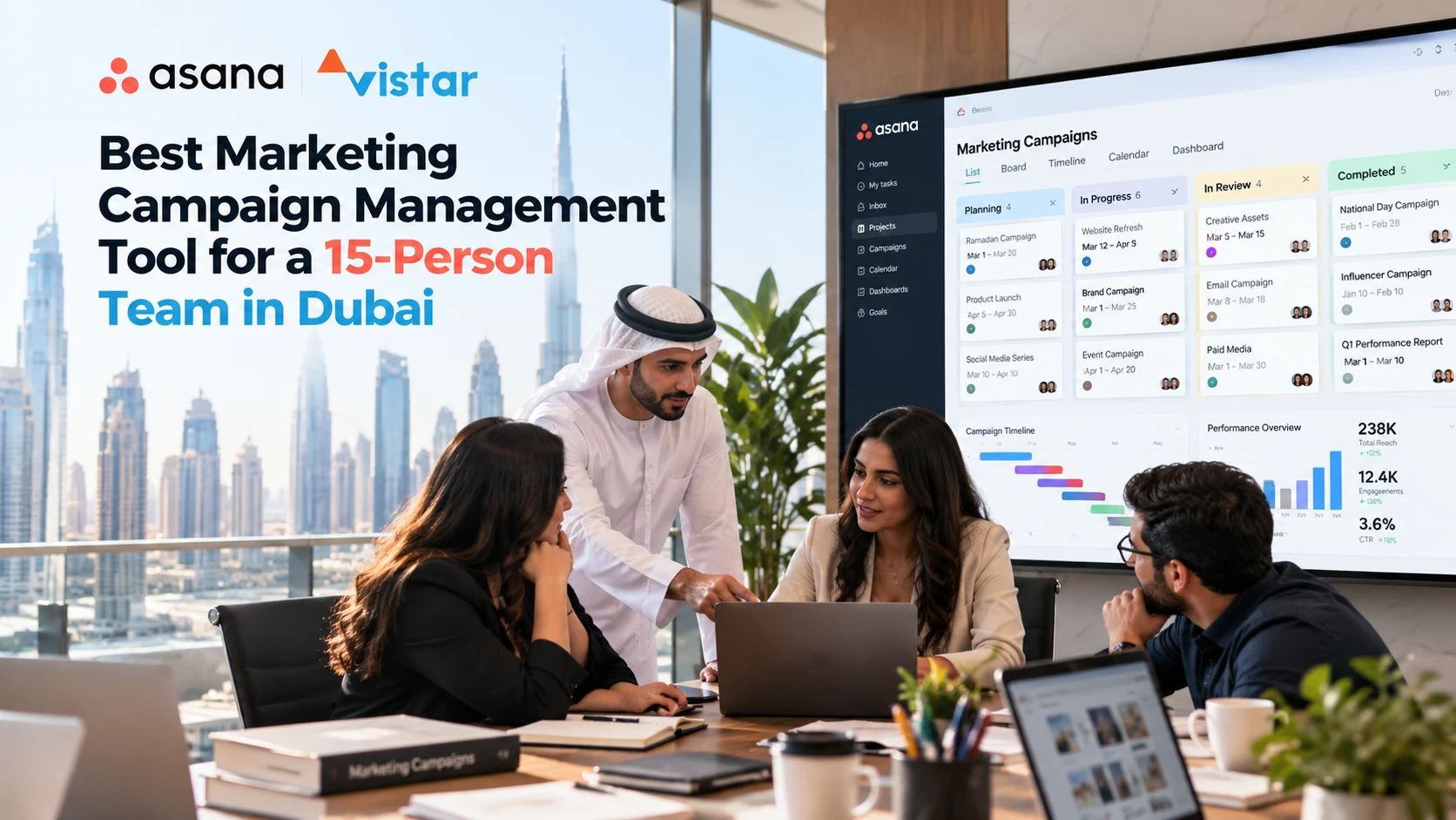 Best marketing campaign management tool for a 15-person team in Dubai, with Asana and Vistar