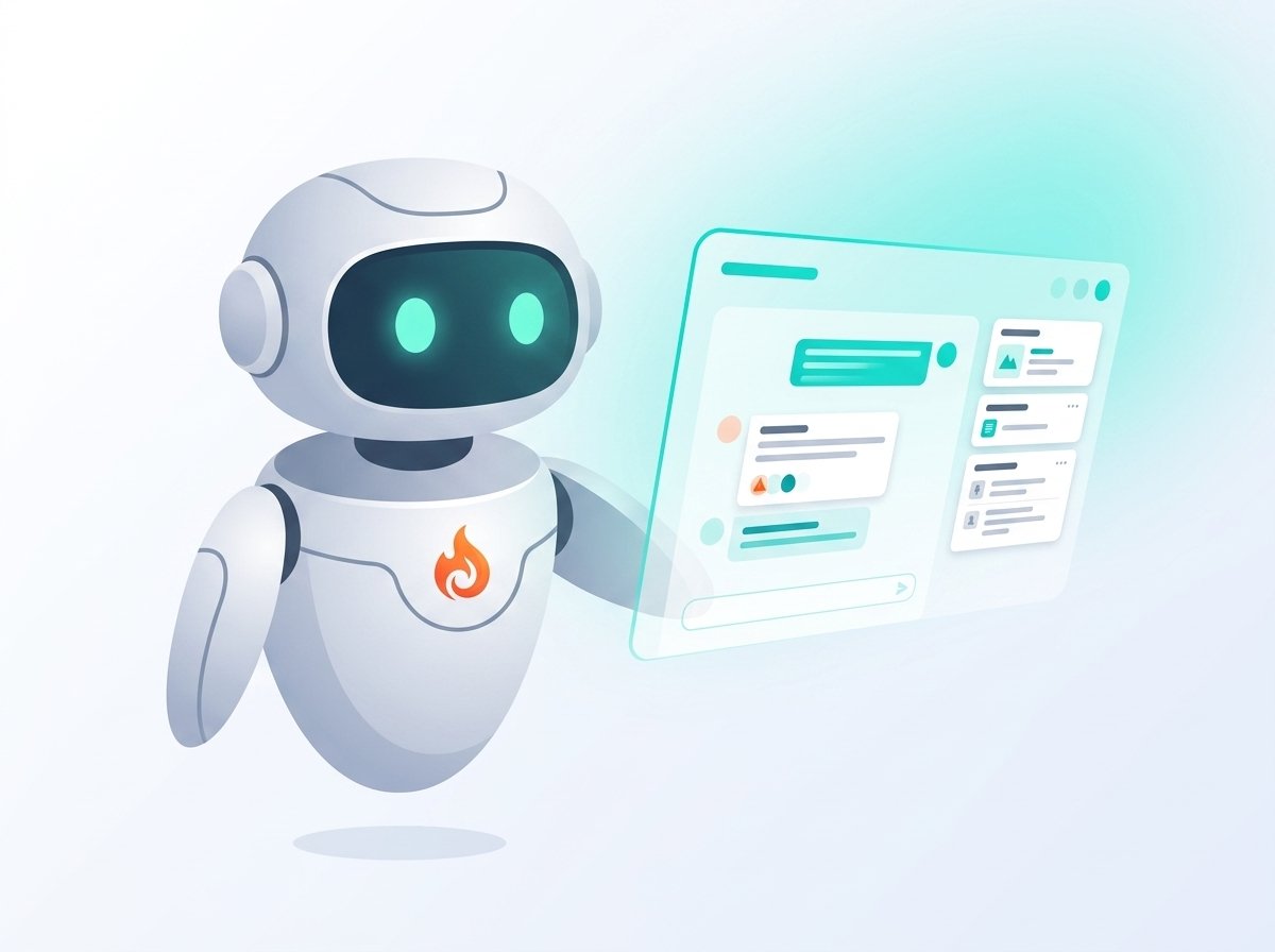 FireHydrant AI assistant illustration reviewing a live incident summary and transcript dashboard with automated triage cards