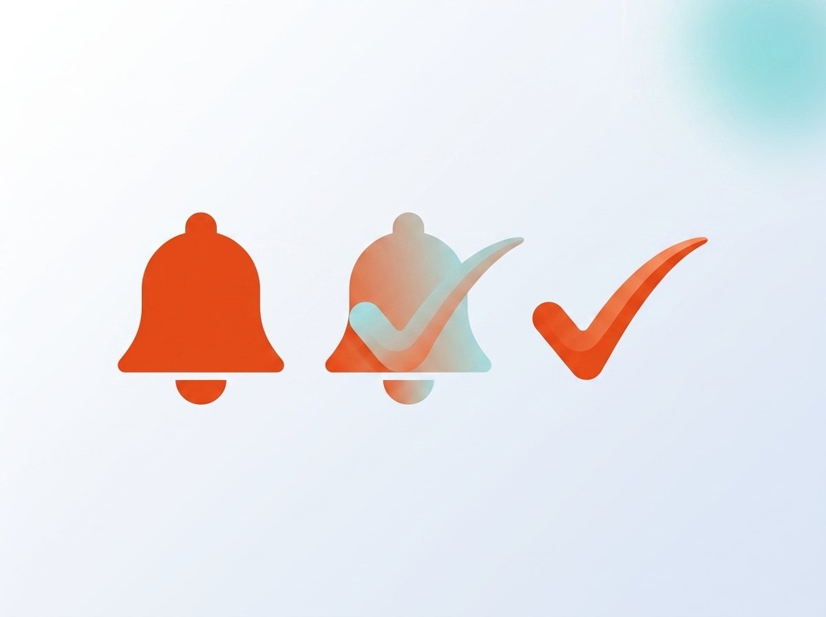 Illustration of an alert bell icon transitioning into a checkmark, representing a FireHydrant incident alert resolved quickly