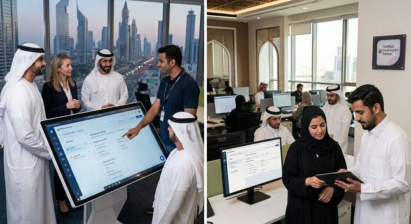 Certified Freshworks partner team in Dubai consulting on a Freshservice implementation