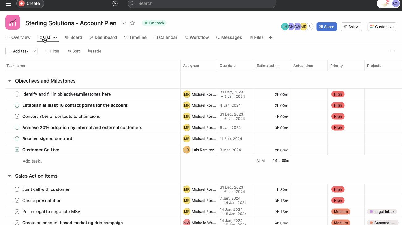 Construction project tracking and task management using Asana
